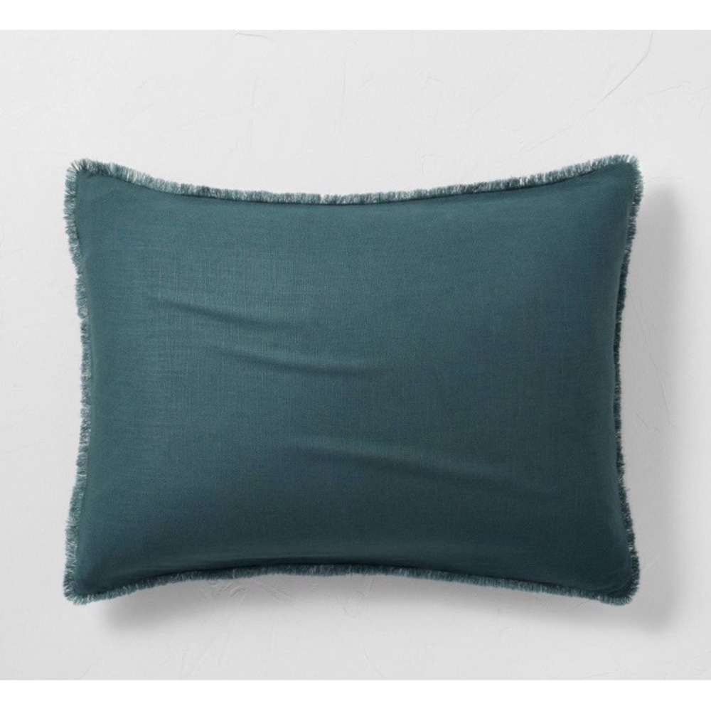 Casaluna King Pillow Sham Linen-Blend OEKO-TEX Soft Feel Teal Blue